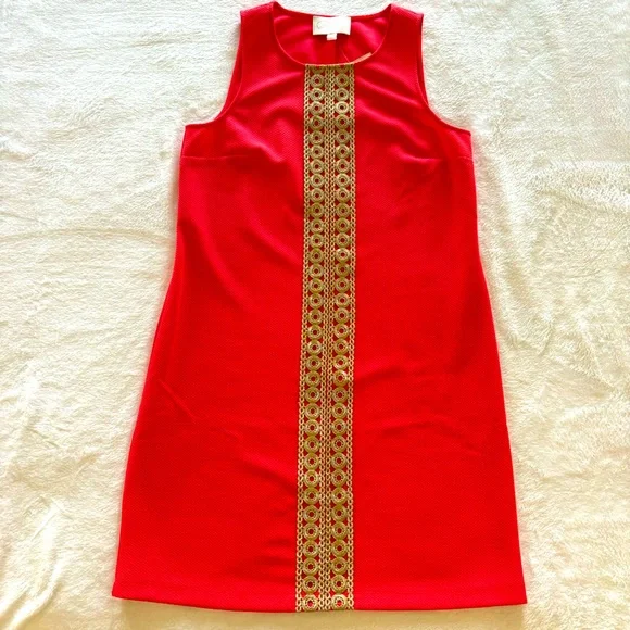 PAPPAGALLO Sleeveless Shift Dress with Gold Lace Trim--M - Picture 4 of 16